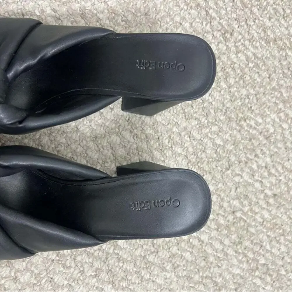 Open Edit Cora Black Block Heel Slide Sandals size 9.5